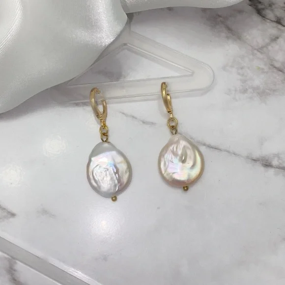 Baroque Pearl Huggie Hoop Earrings - Picture 2 of 2